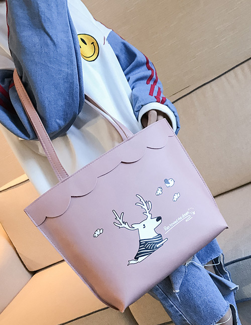 Elegant Pink Deer Pattern Decorated Handbag