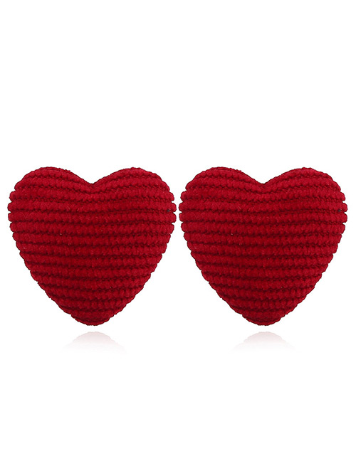 Vintage Red Heart Shape Decorated Earrings
