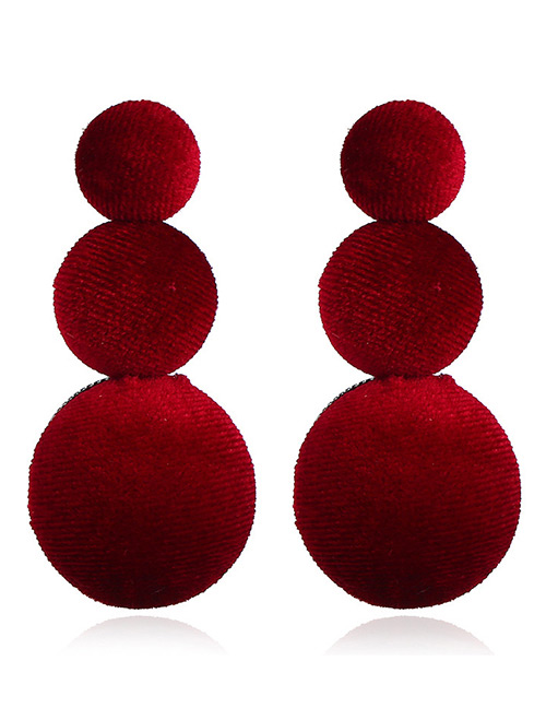 Retro Red Round Shape Decorated Long Earrings