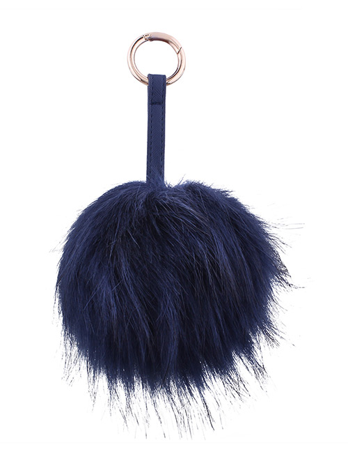 Fashion Blue Fuzzy Ball Decorated Pure Color Key Chain