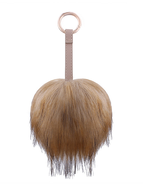 Fashion Light Brown Fuzzy Ball Decorated Pure Color Key Chain