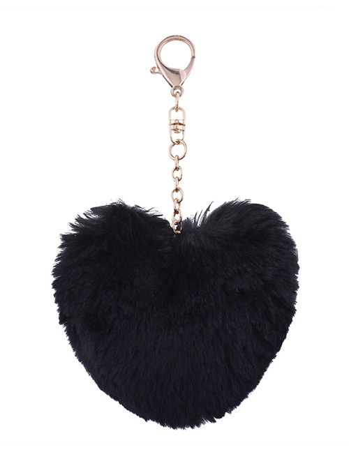 Fashion Black Fuzzy Ball Decorated Heart Shape Key Chain