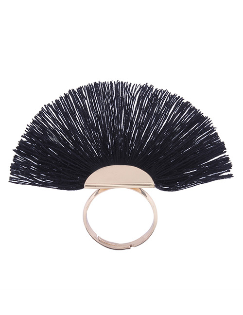 Fashion Black Tassel Decorated Sector Shape Ring