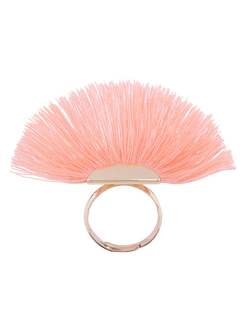 Fashion Light Pink Tassel Decorated Sector Shape Ring