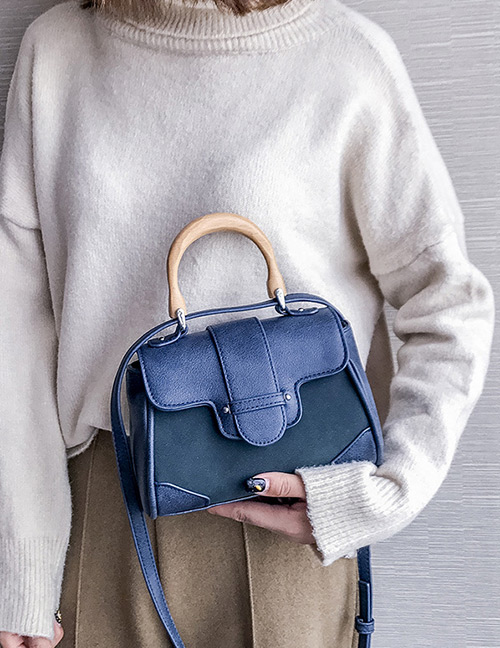 Fashion Blue Wooden Handle Design Simple Shoulder Bag