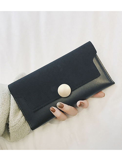 Fashion Black Round Shape Decorated Pure Color Wallet