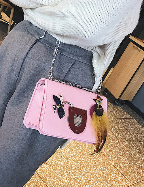 Fashion Pink Butterfly Decorated Square Shape Shoulder Bag