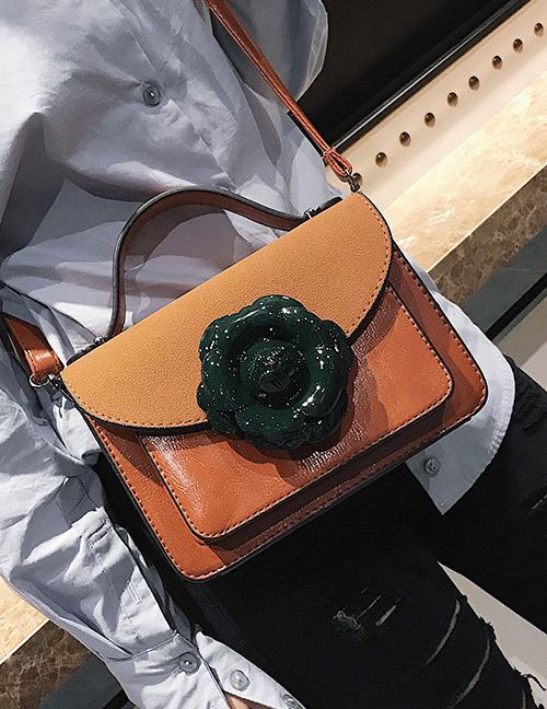 Fashion Brown Flower Shape Decorated Shoulder Bag