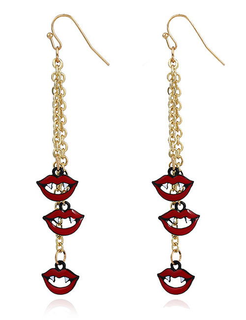 Fashion Red Lips Pendant Decorated Tassel Earrings