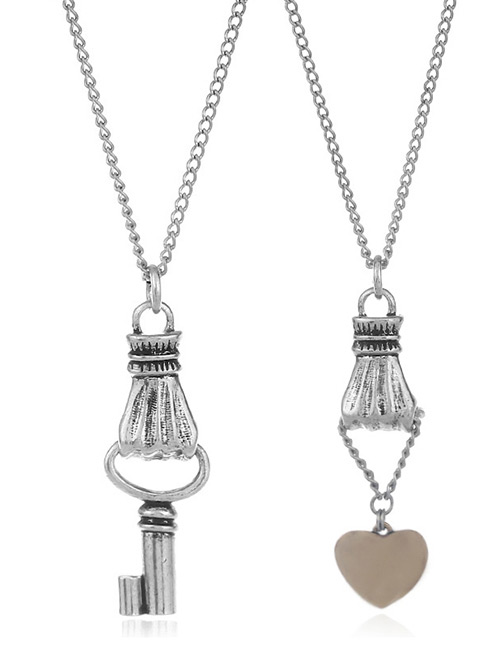 Fashion Silver Color Key&heart Shape Decorated Necklace(2pcs)