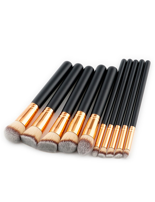Trendy Gray+black Color Matching Decorated Makeup Brush(10pc)