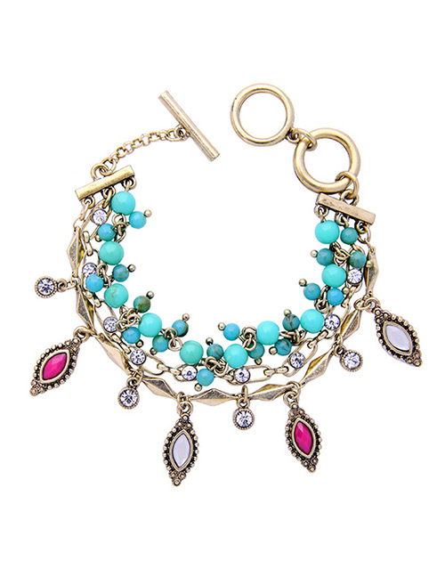Fashion Blue Diamond&beads Decorated Multi-layer Bracelet