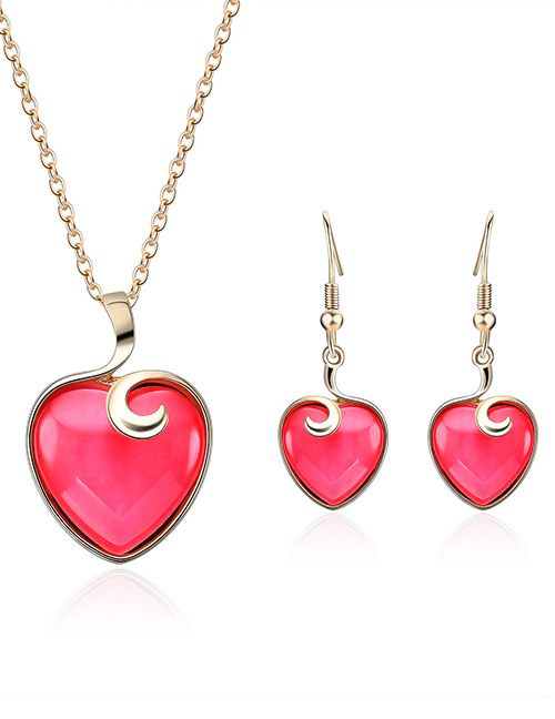 Fashion Plum Red Heart Shape Design Pure Color Jewelry Sets