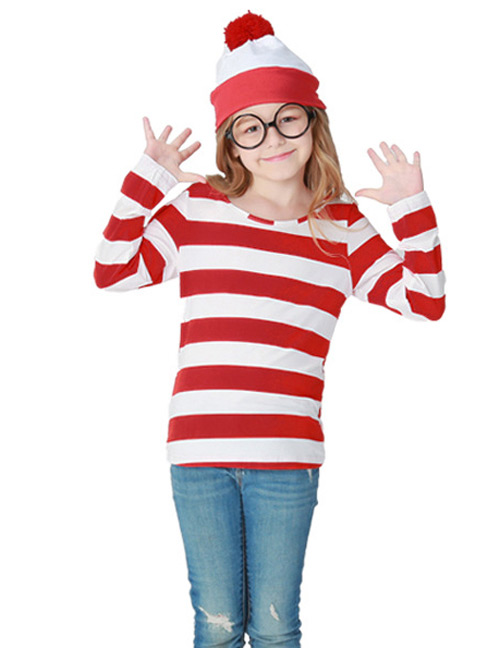 Fashion Red+white Stripe Pattern Decorated Baby Cosplay Costume（with Glasses,shirt,cap）
