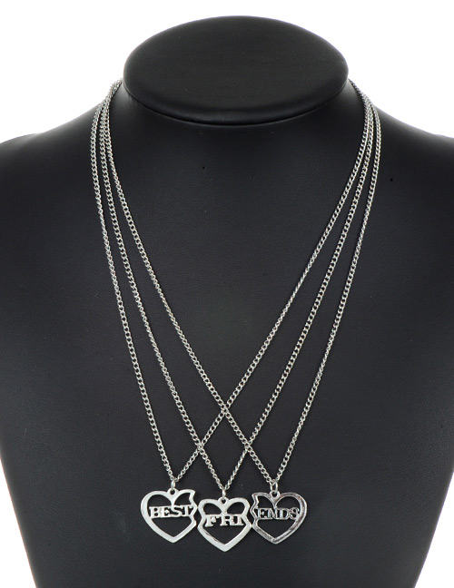 Fashion Silver Color Heart Shape Decorated Necklace (3 Pcs)