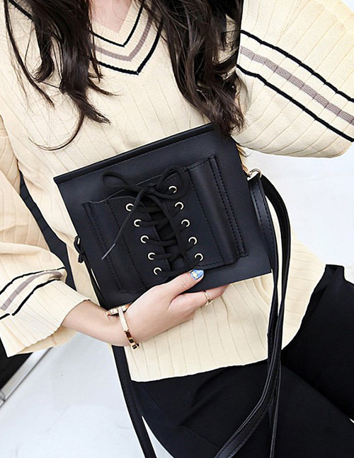 Fashion Black Bandage Design Pure Color Mobile Phone Bag