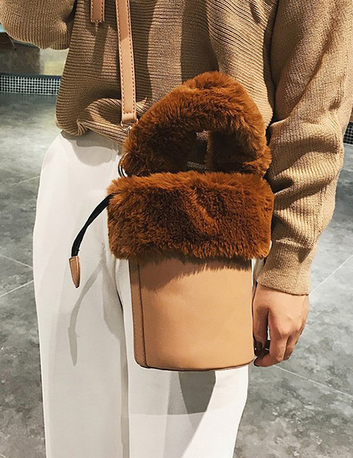 Fashion Brown Bucket Shape Decorated Shoulder Bag