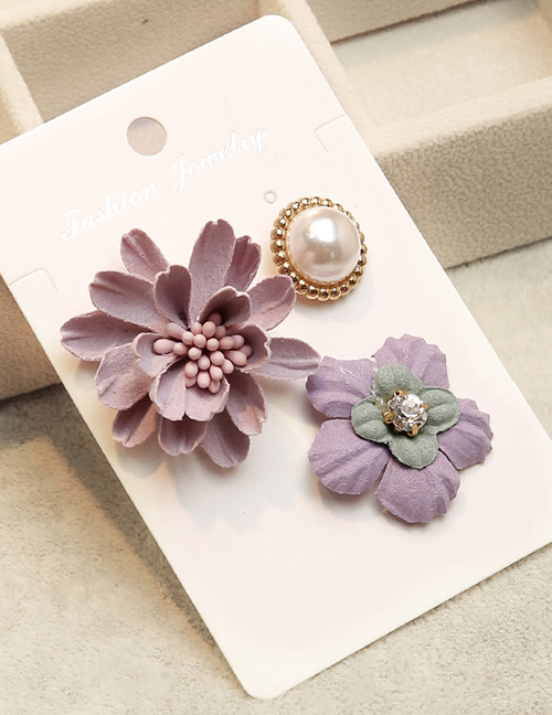Fashion Light Purple Flower Shape Decorated Brooch (3pcs)