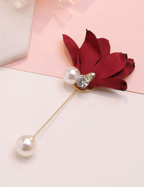 Fashion Claret Red Flower&pearl Decorated Brooch