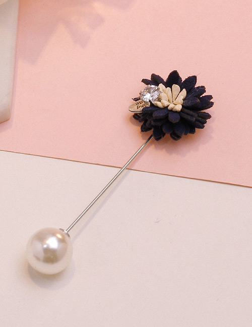 Fashion Navy Diamond&flower&pearl Decorated Brooch