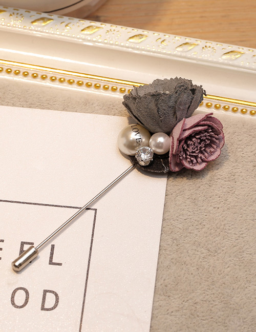 Elegant Pink+gray Double Flower Shape Decorated Brooch