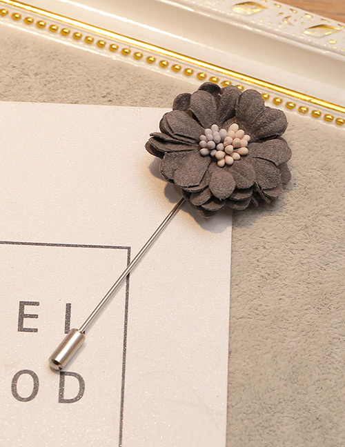 Elegant Dark Gray Flower Shape Decorated Brooch