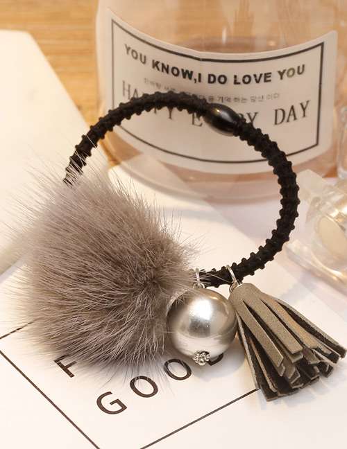 Lovely Gray Fuzzy Ball Decorated Tassel Hair Clip