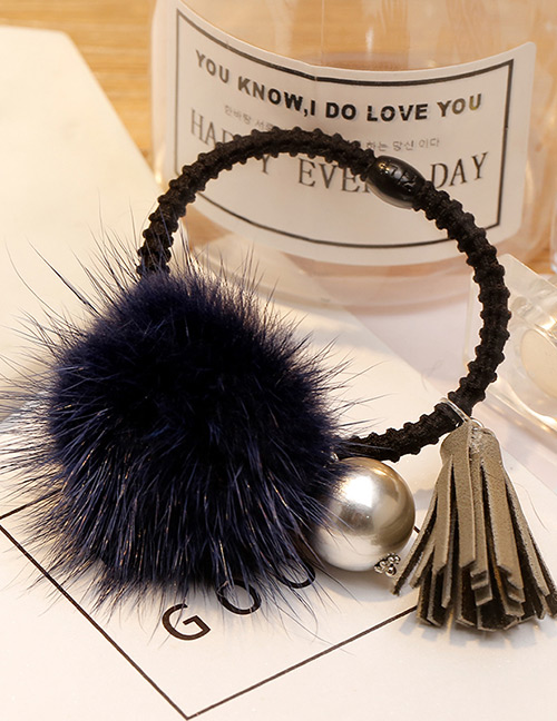 Lovely Navy Fuzzy Ball Decorated Tassel Hair Clip