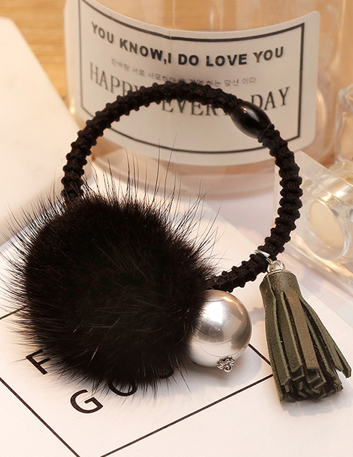 Lovely Black Fuzzy Ball Decorated Tassel Hair Clip