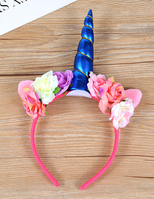 Trendy Sapphire Blue Unicorn&flower Decorated Hair Hoop