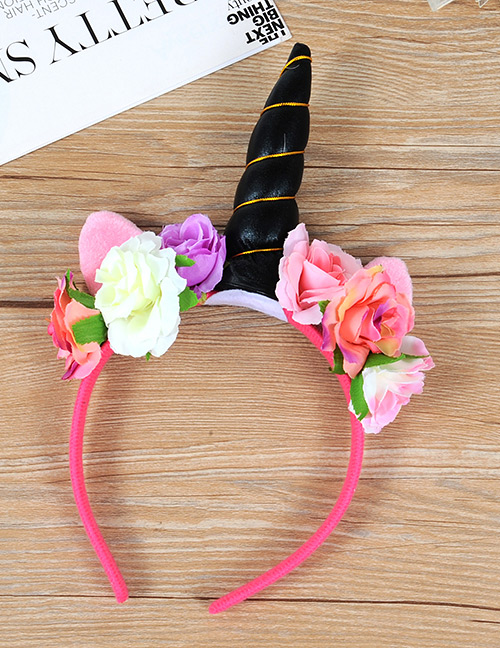 Trendy Black Unicorn&flower Decorated Hair Hoop