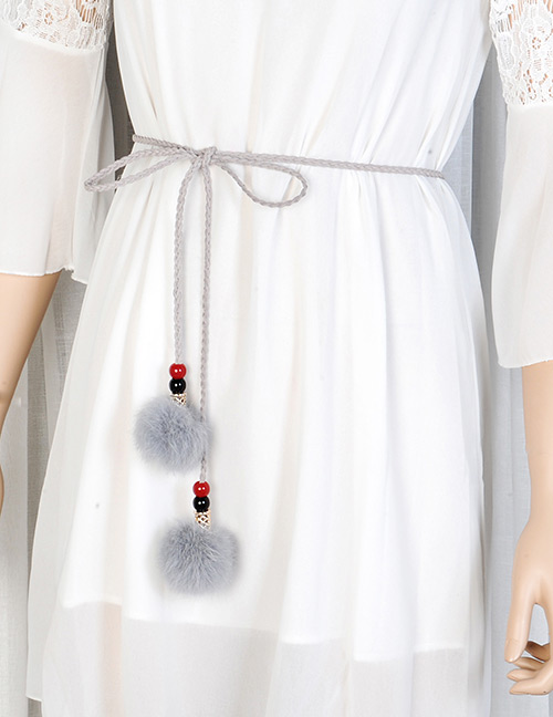 Fashion Gray Fuzzy Balls Decorated Pure Color Waist Belt