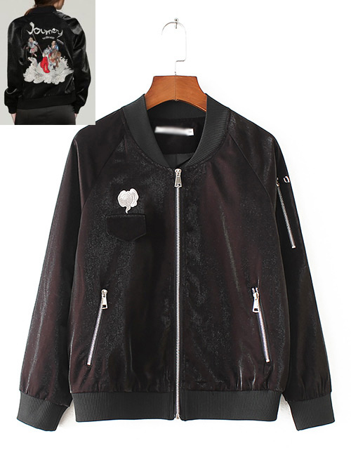 Fashion Black Pure Color Decorated Long Sleeve Jacket