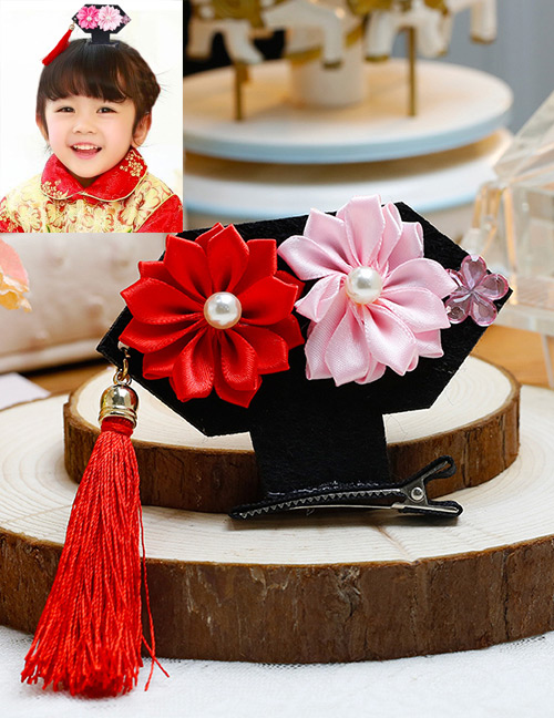 Lovely Red Tassel&flower Decorated Hairpin(1pc)