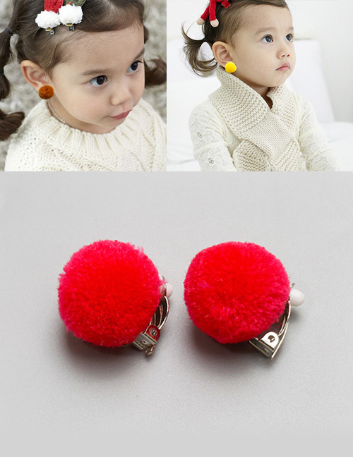 Fashion Red Fuzzy Balls Decorated Children Earrings