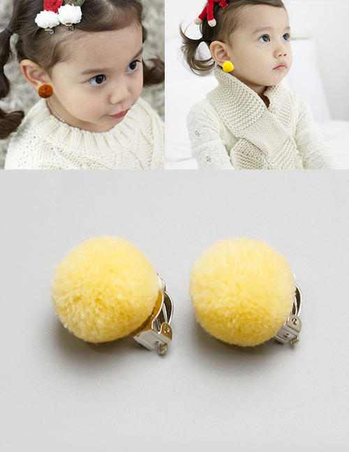 Fashion Light Yellow Fuzzy Balls Decorated Children Earrings