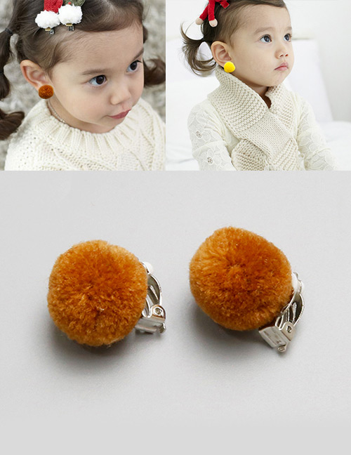 Fashion Brown Fuzzy Balls Decorated Children Earrings