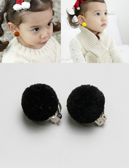 Fashion Black Fuzzy Balls Decorated Children Earrings