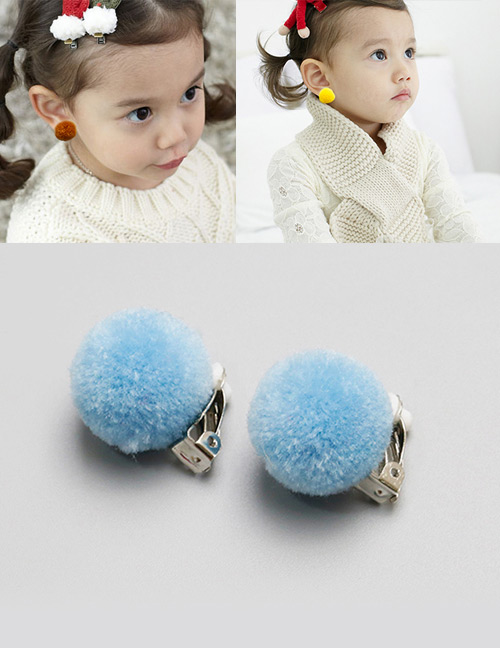 Fashion Light Blue Fuzzy Balls Decorated Children Earrings