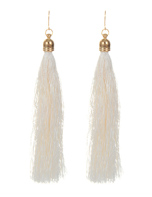 Fashion White Long Tassel Decorated Pure Color Earrings