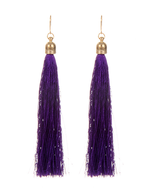 Fashion Purple Long Tassel Decorated Pure Color Earrings
