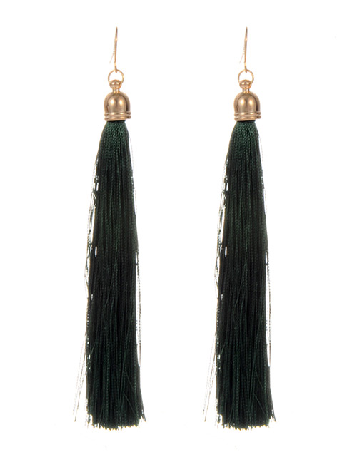Fashion Green Long Tassel Decorated Pure Color Earrings