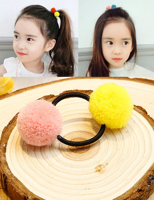 Lovely Yellow+pink Fuzzy Balls Decorated Hair Band