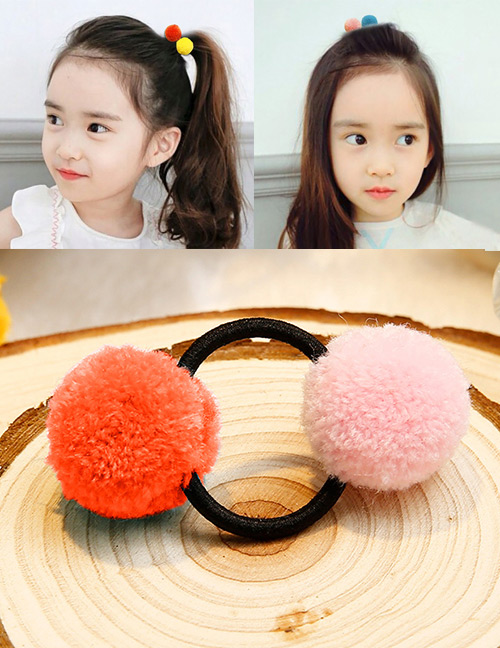 Lovely Pink+orange Fuzzy Balls Decorated Hair Band