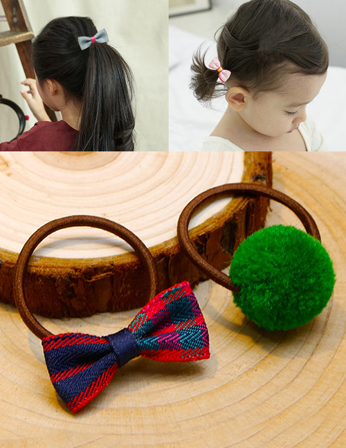 Lovely Green+red Bowknot&fuzzy Ball Decorated Hair Band(2pcs)