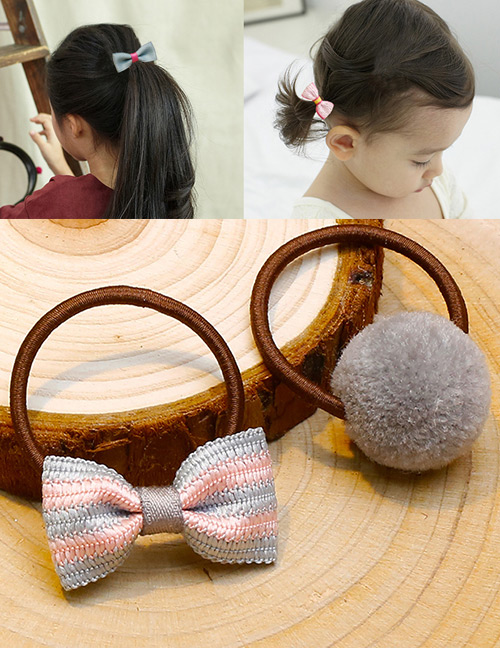 Lovely Gray+pink Bowknot&fuzzy Ball Decorated Hair Band(2pcs)