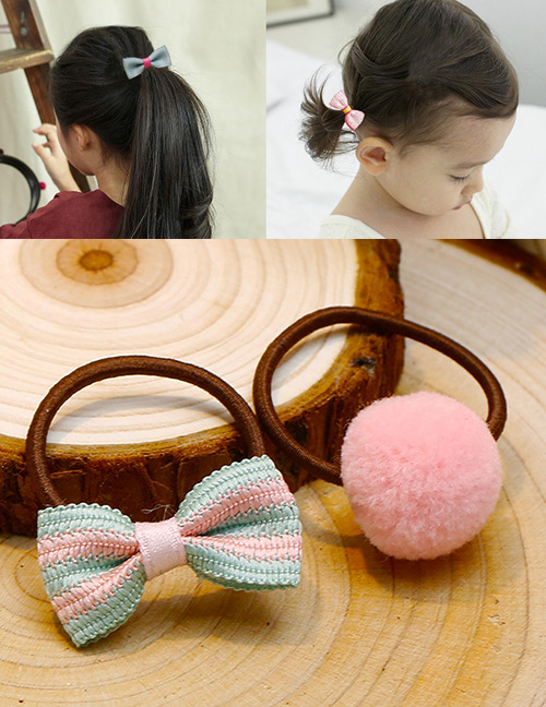 Lovely Pink+blue Bowknot&fuzzy Ball Decorated Hair Band(2pcs)