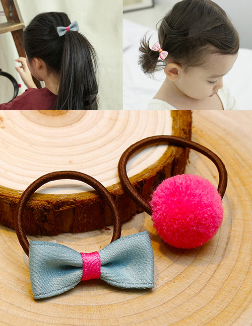 Lovely Plum Red+blue Bowknot&fuzzy Ball Decorated Hair Band(2pcs)