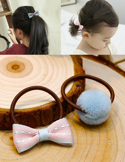 Lovely Blue+pink Bowknot&fuzzy Ball Decorated Hair Band(2pcs)