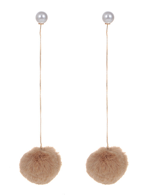 Fashion Khaki Fuzzy Balls Decorated Long Earrings